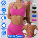 Women Cross Back Sport Bras Padded StrappyÊCrop Open Back Low Impact Bras SexyÊFitnessÊTank Tops with Removable Pads Thin Straps for Gym Yoga Workout