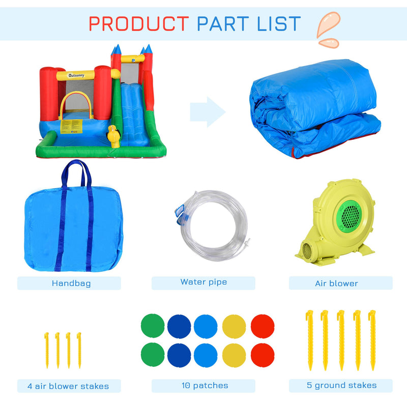 6-in-1 Kids Bounce House Inflatable Water Slide with Pool, Water Cannon, Climbing Wall, Inflator Included, Jumping Castle Kids Backyard Activity Outdoor Water Play Toy