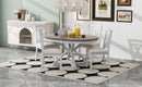 5-Piece Retro Functional Dining Table Set Extendable Round Table and 4 Upholstered Chairs for Dining Room and Living Room (Brown+Antique White)