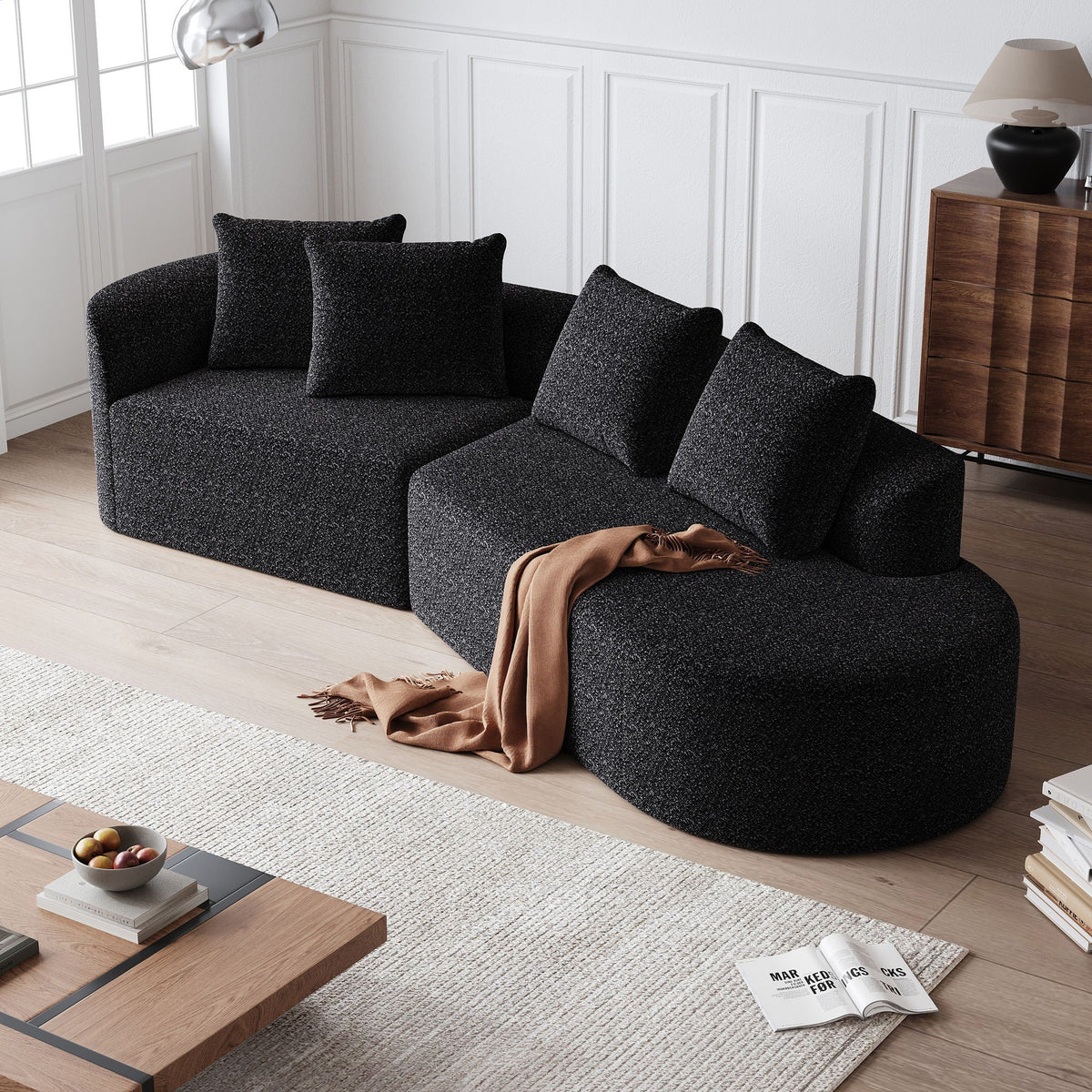 Upholstered Oversized Sectional Sofa, 4 Seater Extra Deep & Wide Curved Cloud Couch With 4 Throw Pillows For Living Room - Black, photo 11 of 23