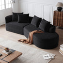 Upholstered Oversized Sectional Sofa, 4 Seater Extra Deep & Wide Curved Cloud Couch With 4 Throw Pillows For Living Room - Black by HouseOfZazla