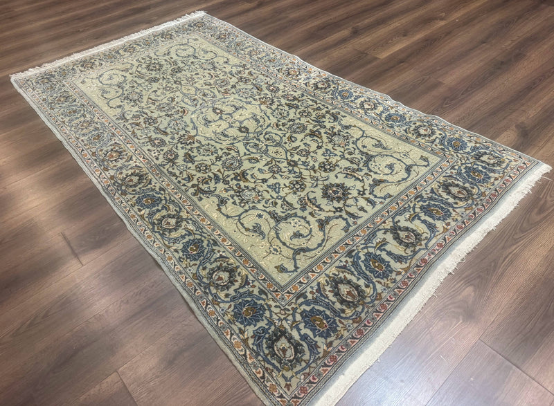 Persian Kashan Rug, Unique Colors, 225 KPSI, Light Green and Light Blue