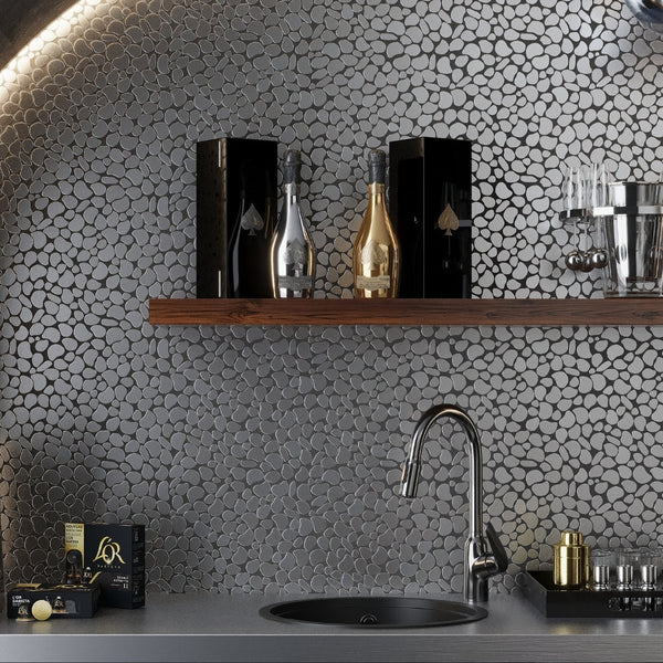 Pebble Gray 12x12 Polished Multi-shaped Metal Mosaic Tile (5 pack, 5.17 sq ft/case)