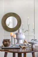 29.5" Round Gold and Black Wooden Accent Mirror with Woven Texture by HouseOfZazla