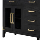 6-drawer and 2-Cabinet Retro Sideboard with Extra Large Storage Space, with Gold Handles and Solid Wood Legs, for Kitchen and Living Room (Black)