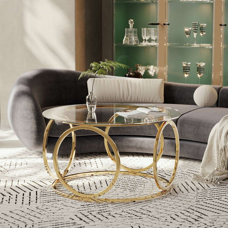 31.5" Modern Round Glass Top Coffee Table, photo 5 of 10