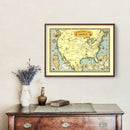 Vintage Book Lovers Map of America 1926