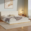 Solid Rubber Wood Platform Bed with Upholstered Headboard by HouseOfZazla