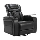 270 Degree Swivel PU Leather Power Recliner Individual Seat Home Theater Recliner with Comforable Backrest, Tray Table, Phone Holder, Cup Holder, USB Port, Hidden Arm Storage for Living Room, Black