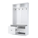 5-in-1 Entryway Bench with Coat Rack, Cushion and 4 Sturdy Hooks, 40.6" Wide Hall Tree with Shoe Storage Bench for Hallway, Entryway, Living Room