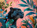 Black Panther in Pink Tropical Forest Wall Mural. Fashionable Botanical Chic Decor.