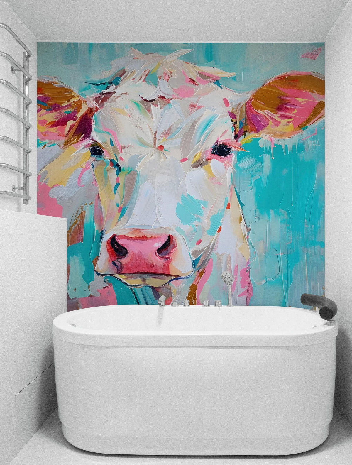 Rustic Colorful Cow Wall Mural Wallpaper. #6823, photo 3 of 8