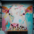 Rustic Colorful Cow Wall Mural Wallpaper.