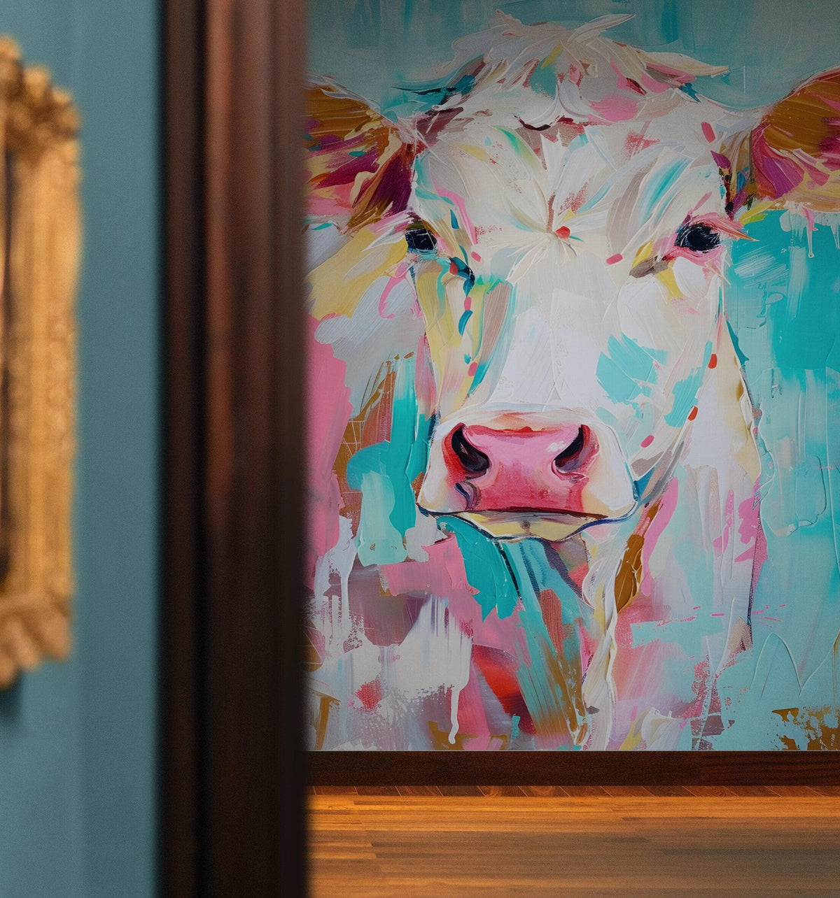 Rustic Colorful Cow Wall Mural Wallpaper. #6823, photo 2 of 8