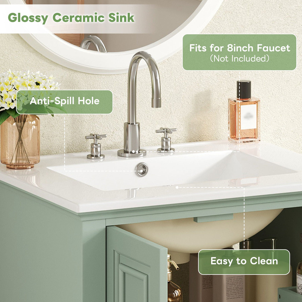 Modern Bathroom Vanity With Sink, Cabinet With Drawer And Dividers, Rectangular Storage Unit, photo 23 of 40
