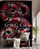 Gucci Inspired Snake Over Black Background Wallpaper Mural