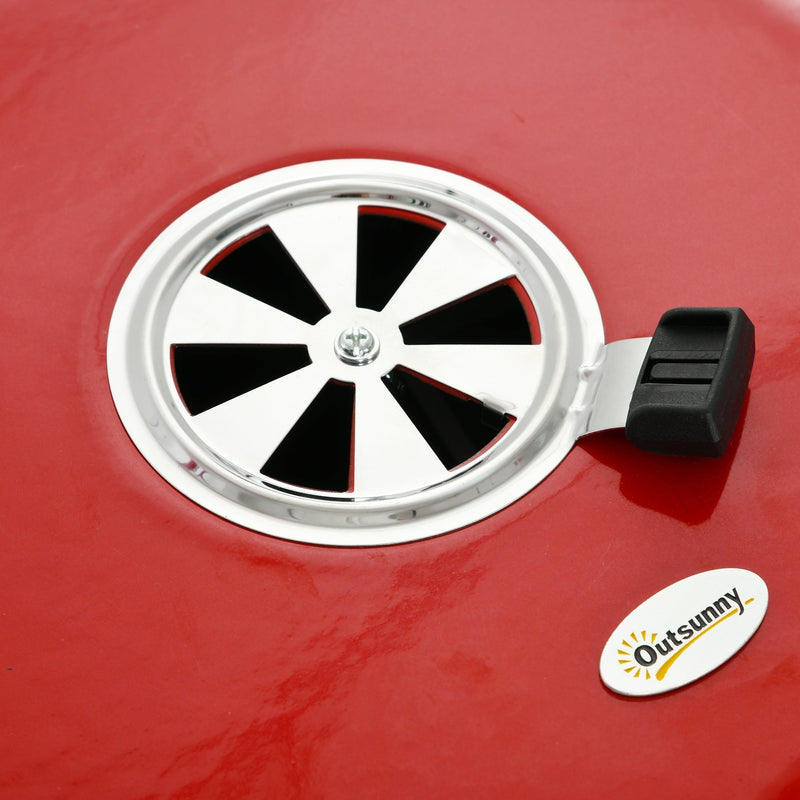 17" Portable Charcoal Grill with Wheels, 2 Side Tables and Bottom Shelf, BBQ with Adjustable Vents on Lid for Picnic, Camping, Backyard, Cooking, Red