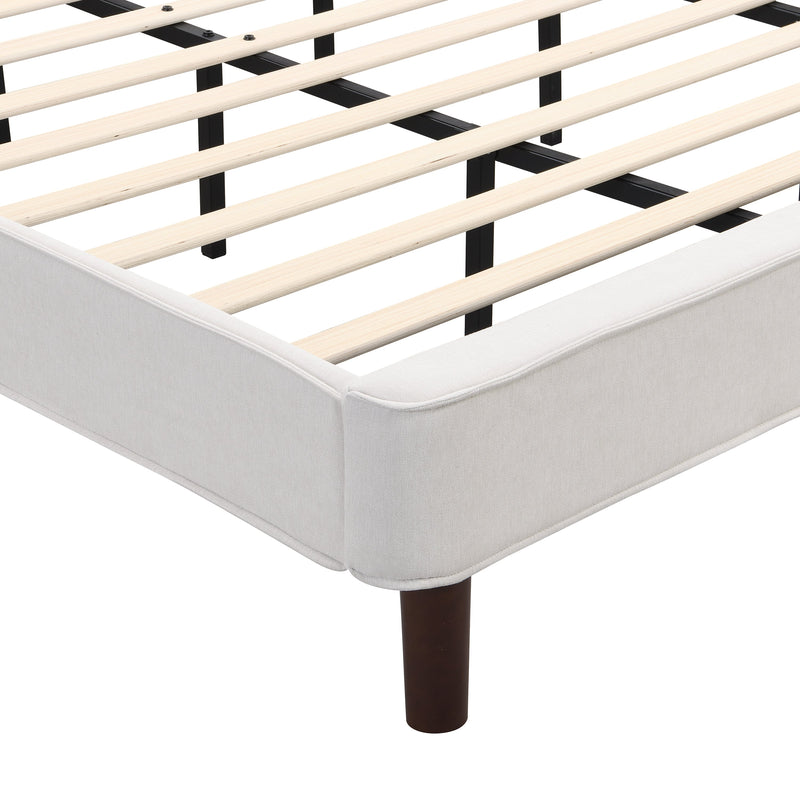 King Size Bed Frame Upholstered Platform Bed with Wingback Headboard,Beige