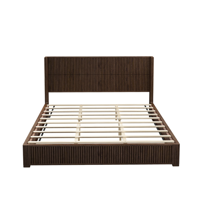 Solid Wood Platform Bed Frame with Headboard, King Size, Walnut, photo 7 of 10