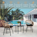 3 Pieces Of Luxury Outdoor Wicker Furniture, Patio Bistro Style Table And Chair Combination, Weather Resistant PE Wicker Weave, Suitable For Garden - Black / Natural by HouseOfZazla