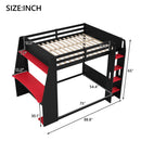 Full Size Wooden Gaming Bunk Bed with Desk, Two Storage Shelves, USB and LED Light by HouseOfZazla
