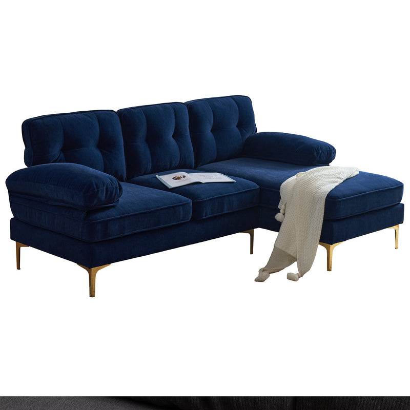 83" Modern Sectional Sofas Couches Velvet L Shaped Couches for Living Room, Bedroom, Blue
