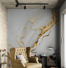 Gold Ink Splash on White Marble Slate Wall Mural Wallpaper