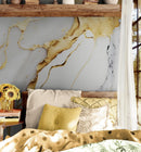 Gold Ink Splash on White Marble Slate Wall Mural Wallpaper