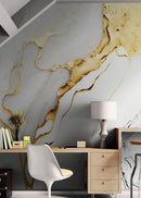 Gold Ink Splash on White Marble Slate Wall Mural Wallpaper