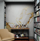 Gold Ink Splash on White Marble Slate Wall Mural Wallpaper