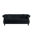 80" Chesterfield Sofa Black Velvet for Living Room, 3 Seater Sofa Tufted Couch with Rolled Arms and Nailhead for Living Room, Bedroom, Office, Apartment, two pillows