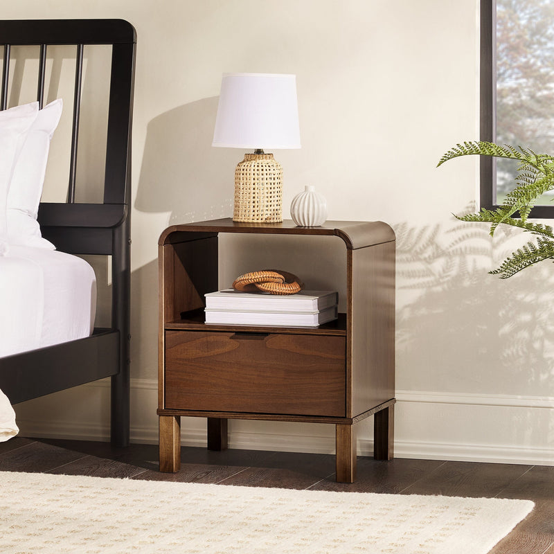 Elias Modern Curved-Frame Solid Wood Nightstand