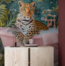 Leopard in Pink Bathtub. Stylish Animal Chic Print Wallpaper.