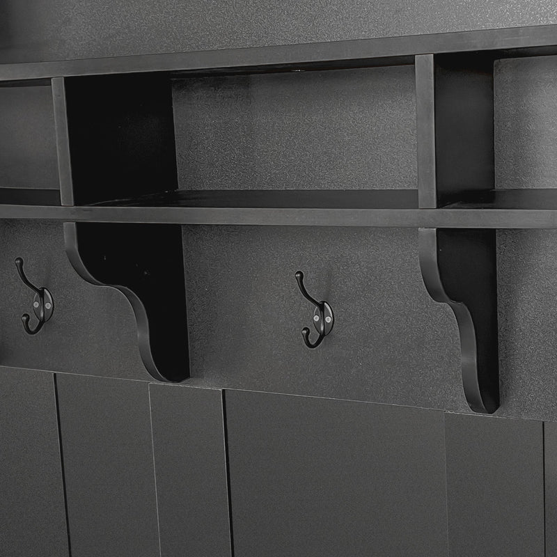 47.2" Wide Hall Tree with Bench and Shoe Storage, Multi-functional Storage Bench with 3 Hanging Hooks & Open Storage Space, Rectangle Storage & Shelves Coat Rack for Hallway, Black