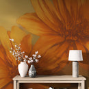Vintage Pastel Floral Wallpaper – Yellow and Orange Botanical Flower Painting Wall Mural.