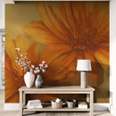 Vintage Pastel Floral Wallpaper – Yellow and Orange Botanical Flower Painting Wall Mural.