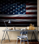 USA Flag Waving Wallpaper Mural – Patriotic Peel and Stick American Flag.