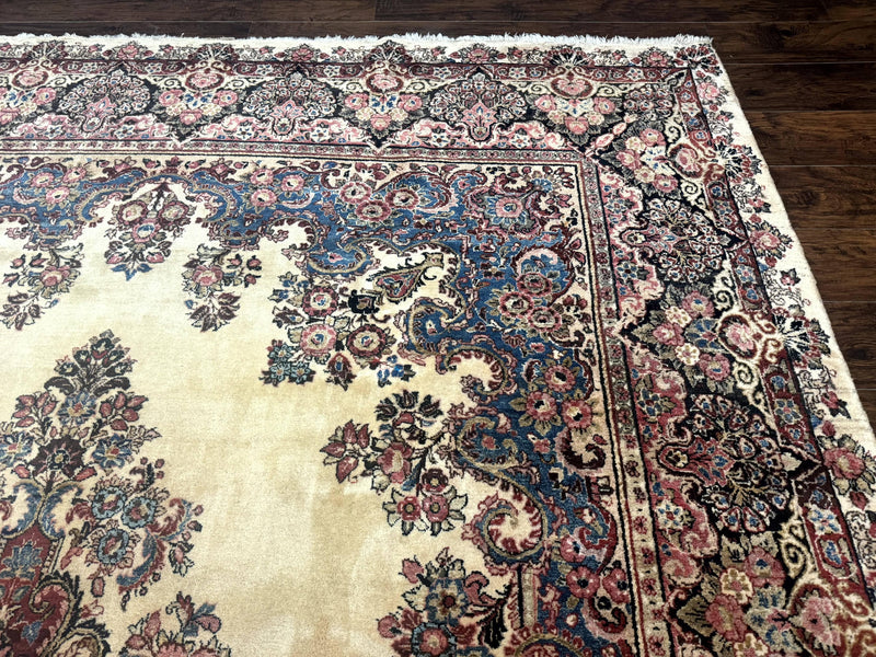Persian Sarouk Rug 9x12, Ivory & Blue, Semi Open Field