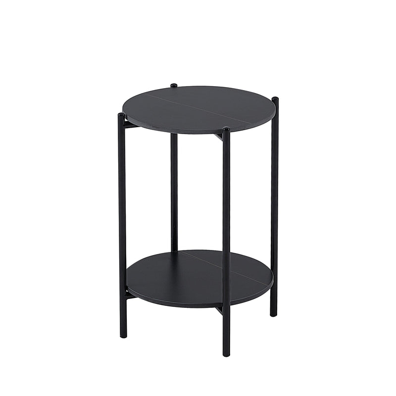 2-layer End Table with Whole Marble Tabletop, Round Coffee Table with Black Metal Frame for Bedroom Living Room Office (black, 1 piece)