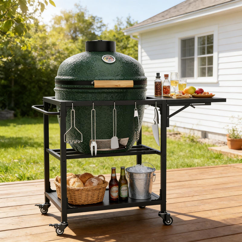 Outdoor Grill Table, Prep Cart With Wheels, Storage Shelf And Hooks - Black, photo 5 of 12