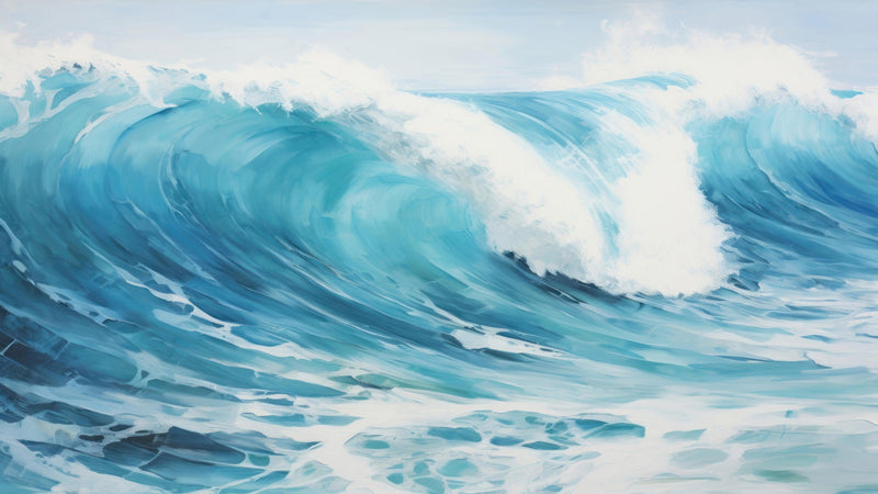 Artistic Painting of Blue Ocean Wave Wall Mural.