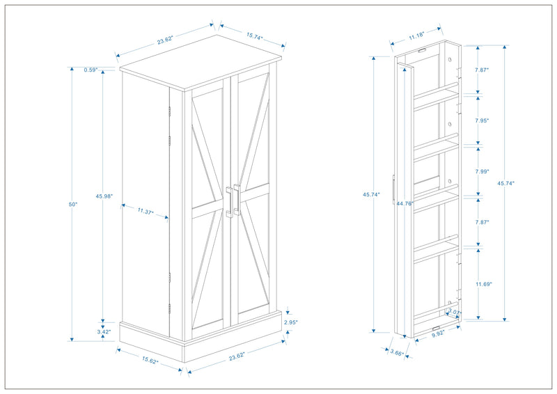 50" LED Kitchen Pantry Cabinet,Freestanding Buffet Cupboards Sideboard with 2 Doors with Racks and Shelves for Kitchen, Living Room and Dining Room-White