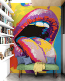 Glamour Chic Pop Art. Sexy Girl with Tongue Out Wall Mural.