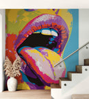 Glamour Chic Pop Art. Sexy Girl with Tongue Out Wall Mural.
