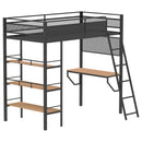 William - Twin Loft Bed 3 Shelf With Built In Desk - Matte Black by HouseOfZazla