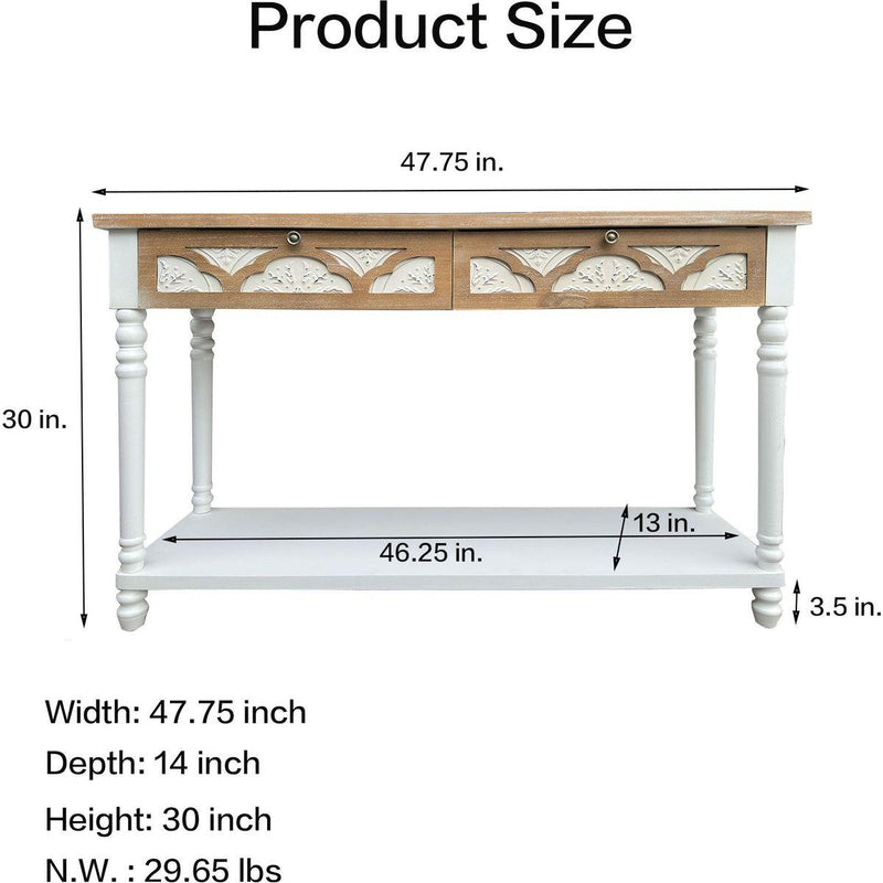 48 inch Long Console Table with 2 Drawers and 1 Bottom Shelf for Entryway Hallway Easy Assembly - Traditional Craftsmanship and Functionality Combined