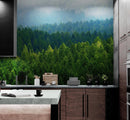 Green Forest Wallpaper Mural. Scenic Landscape Wall Mural.