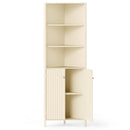 68 Inch Tall Corner Cabinet with 5 Shelves and 2 Fluted Doors for Bathroom-Beige by LJGDeals