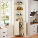 68 Inch Tall Corner Cabinet with 5 Shelves and 2 Fluted Doors for Bathroom-Beige