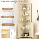 68 Inch Tall Corner Cabinet with 5 Shelves and 2 Fluted Doors for Bathroom-Beige